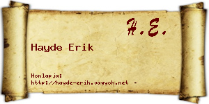 Hayde Erik névjegykártya